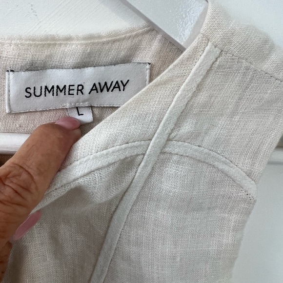 Chic cream color Sleeveless linen zip closure side slit embellished top sz L - Picture 8 of 8